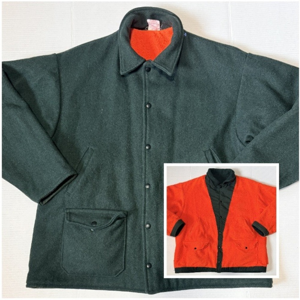 CODET - Men's Vintage Reversible Wool Hunting Jacket - Heavy Green Orange - 2XL